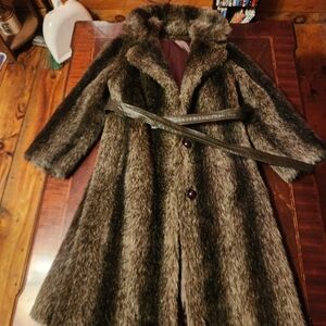Elegant Faux Fur Racoon Full Length Coat